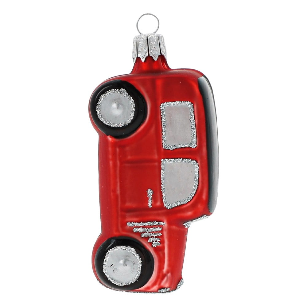 E-shop Súprava 3 červených sklenených vianočných ozdôb v tvare auta Ego Dekor