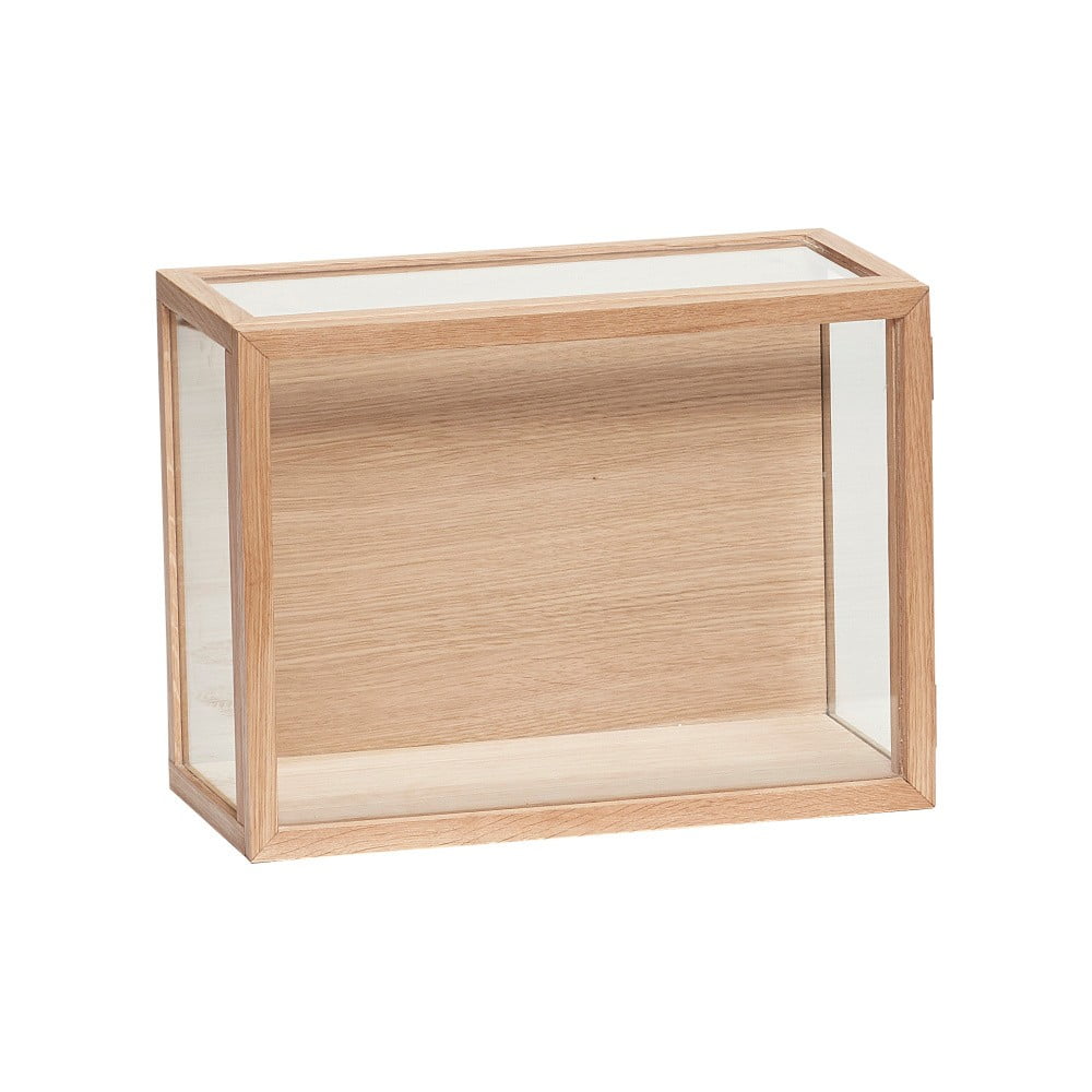 Presklený úložný box s rámom z dubového dreva Hübsch Pargo