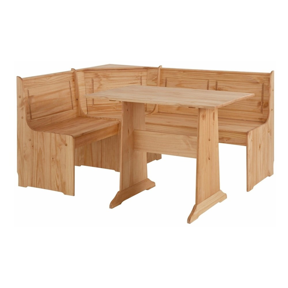 E-shop Set rohovej lavice a jedálenského stola z masívneho borovicového dreva Støraa Samantha