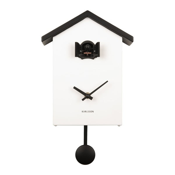 Čierno-biele kyvadlové hodiny Karlsson Cuckoo, 25 x 20 cm