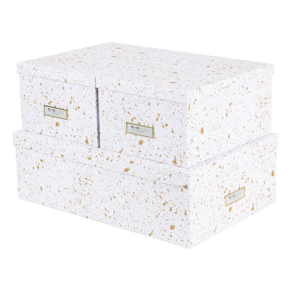 E-shop Súprava 3 úložných škatúľ v zlato-bielej farbe Bigso Box of Sweden Inge