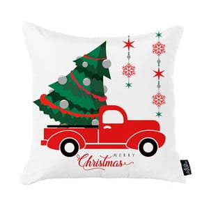 Biela vianočná obliečka na vankúš Apolena Honey Christmas Car and Tree, 45 x 45 cm