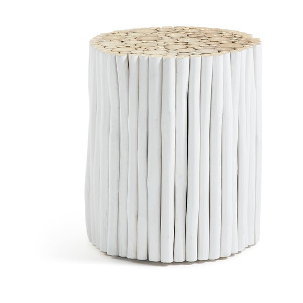 Biely odkladací stolík z tíkového dreva La Forma Filippo, ⌀ 35 cm
