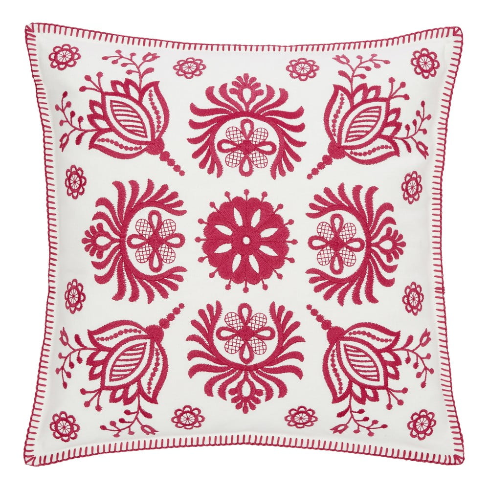 E-shop Bielo-ružová bavlnená dekoratívna obliečka na vankúš Westwing Collection Folk, 45 x 45 cm