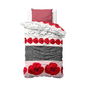 Červeno-sivé obliečky z mikroperkálu Zensation Romance Rose, 140 × 220 cm