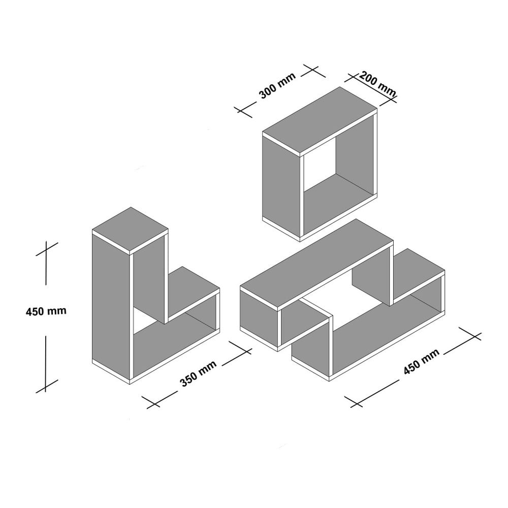 Obrázok Set 3 bielych nástenných políc Tetris