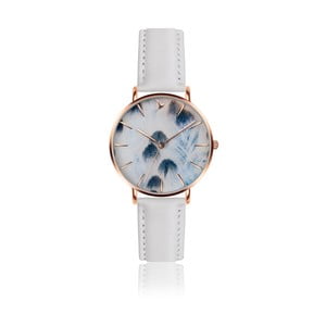 Dámske hodinky s bielym remienkom z pravej kože Emily Westwood Feather Mosadz