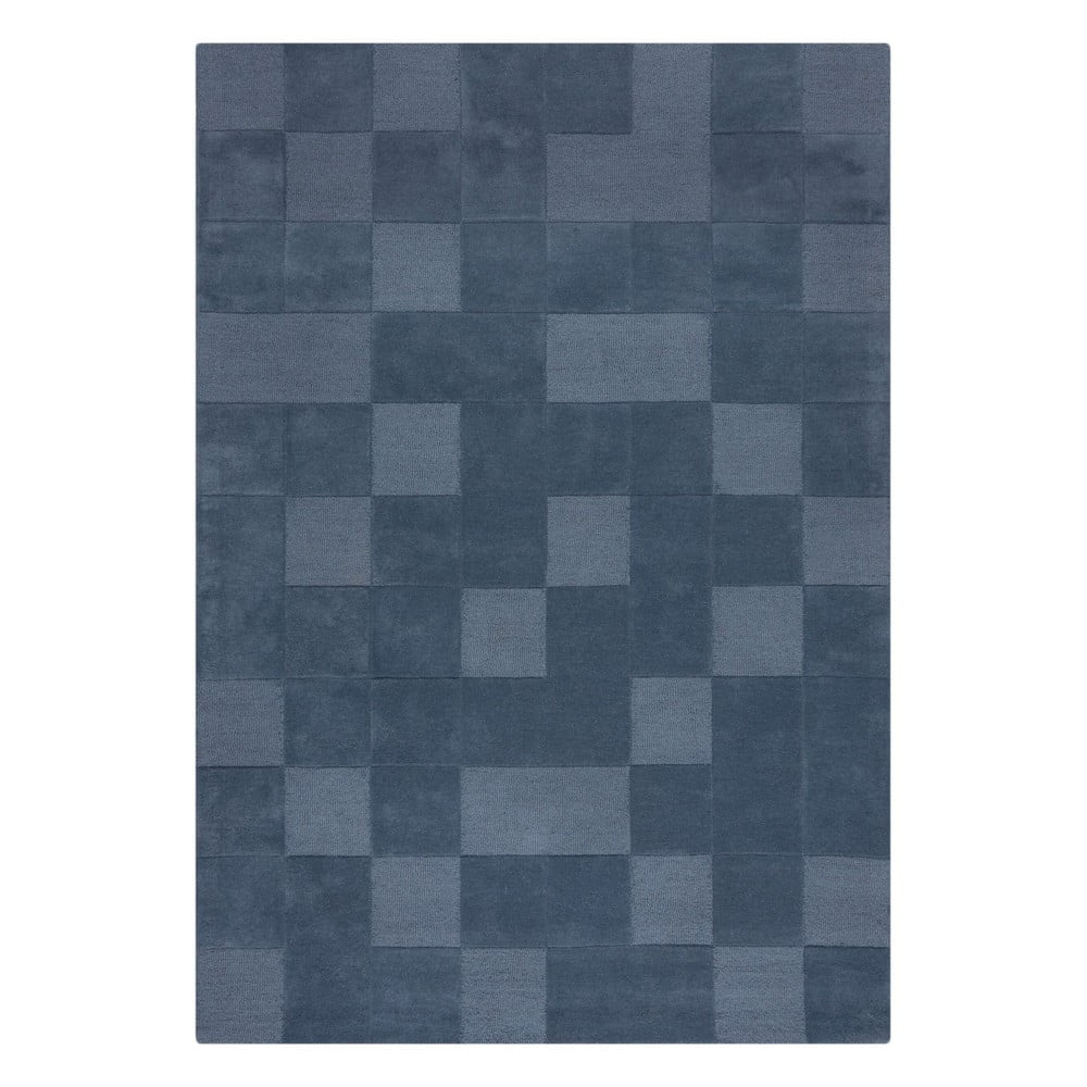 Tmavomodrý ručne tkaný vlnený koberec 200x290 cm Checkerboard – Flair Rugs