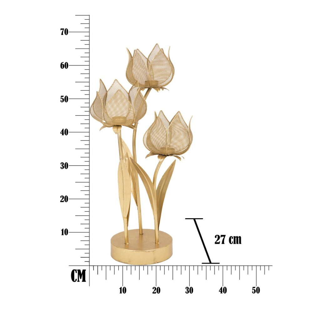 Obrázok Železný svietnik na 3 sviečky v zlatej farbe Mauro Ferretti Flowery, výška 66 cm