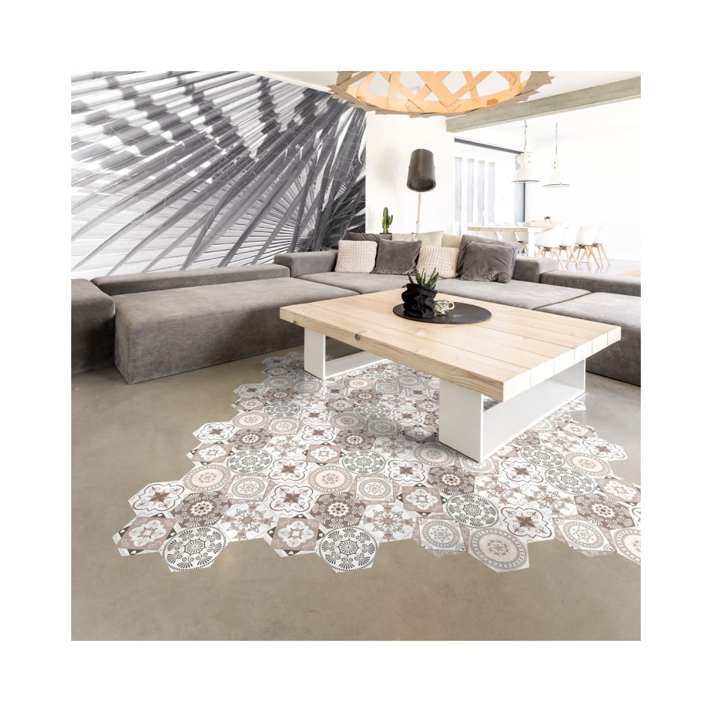 Obrázok Sada 10 samolepiek na podlahu Ambiance Floor Stickers Hexagons Cornalina, 40 × 90 cm