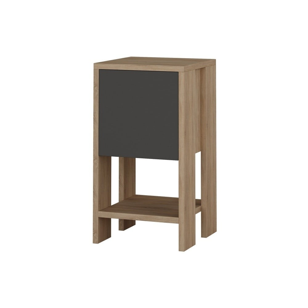 E-shop Antracitový nočný stolík s detailmi v dekore dubového dreva Garetto Ema
