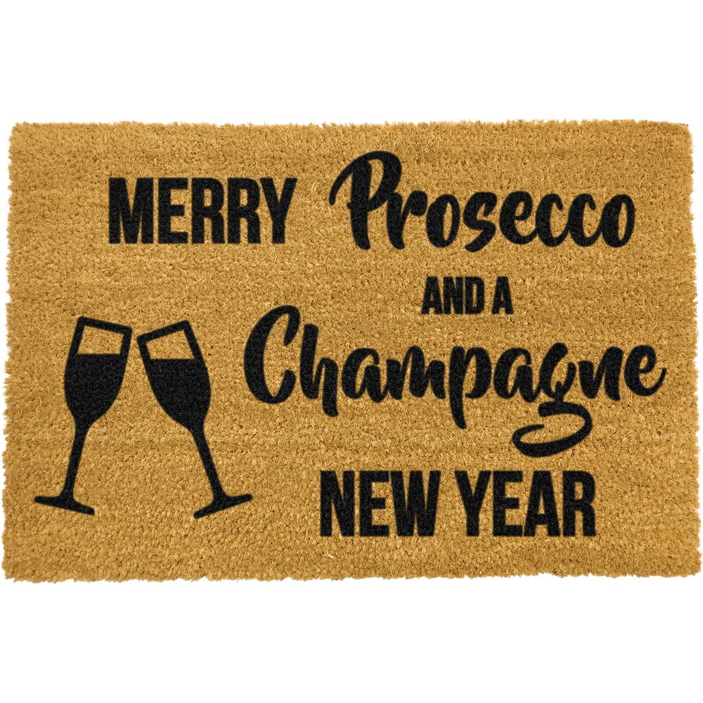 Obrázok Čierna rohožka z prírodného kokosového vlákna Artsy Doormats Champagne New Year, 40 x 60 cm