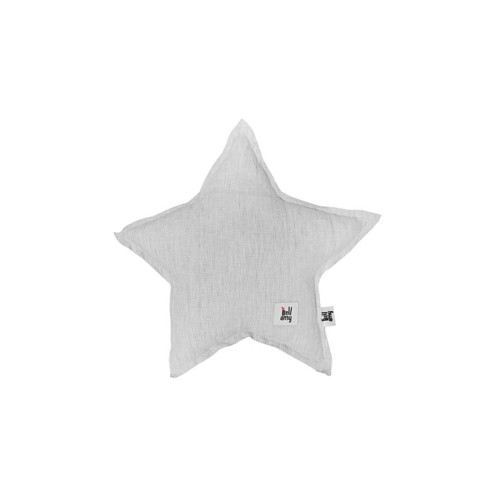 E-shop Sivý detský ľanový vankúš v tvare hviezdy BELLAMY Stripes