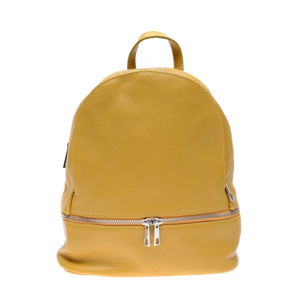 Žltý kožený batoh na zips Anna Luchini