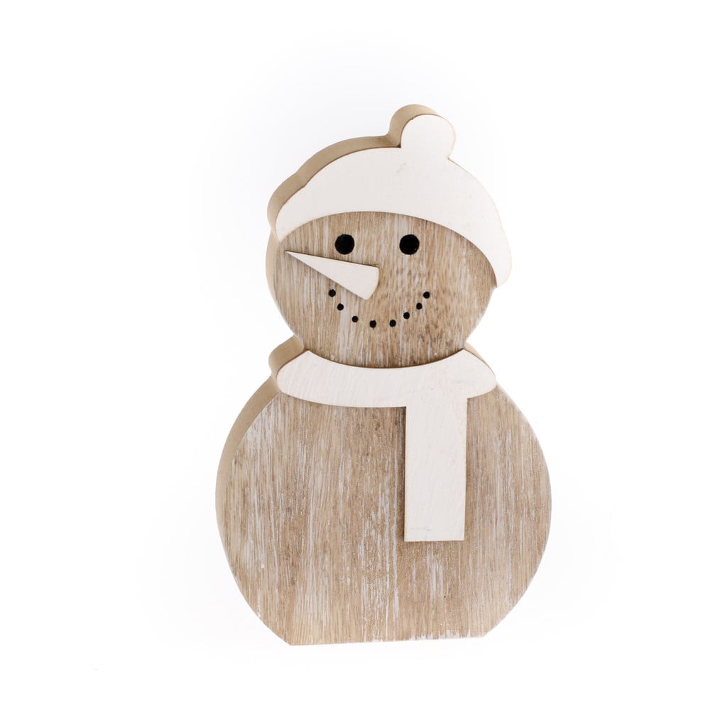 E-shop Drevená dekorácia v tvare snehuliaka Dakls, výška 14,2 cm