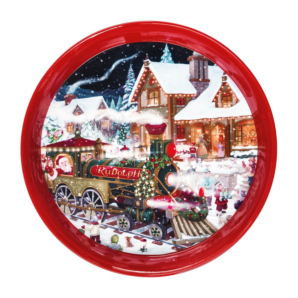 E-shop Okrúhly červený podnos s vianočným motívom Brandani, ⌀ 38 cm