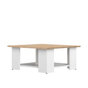 Biely konferenčný stolík s doskou v dekore bukového dreva Symbiosis Square, 67 × 67 cm