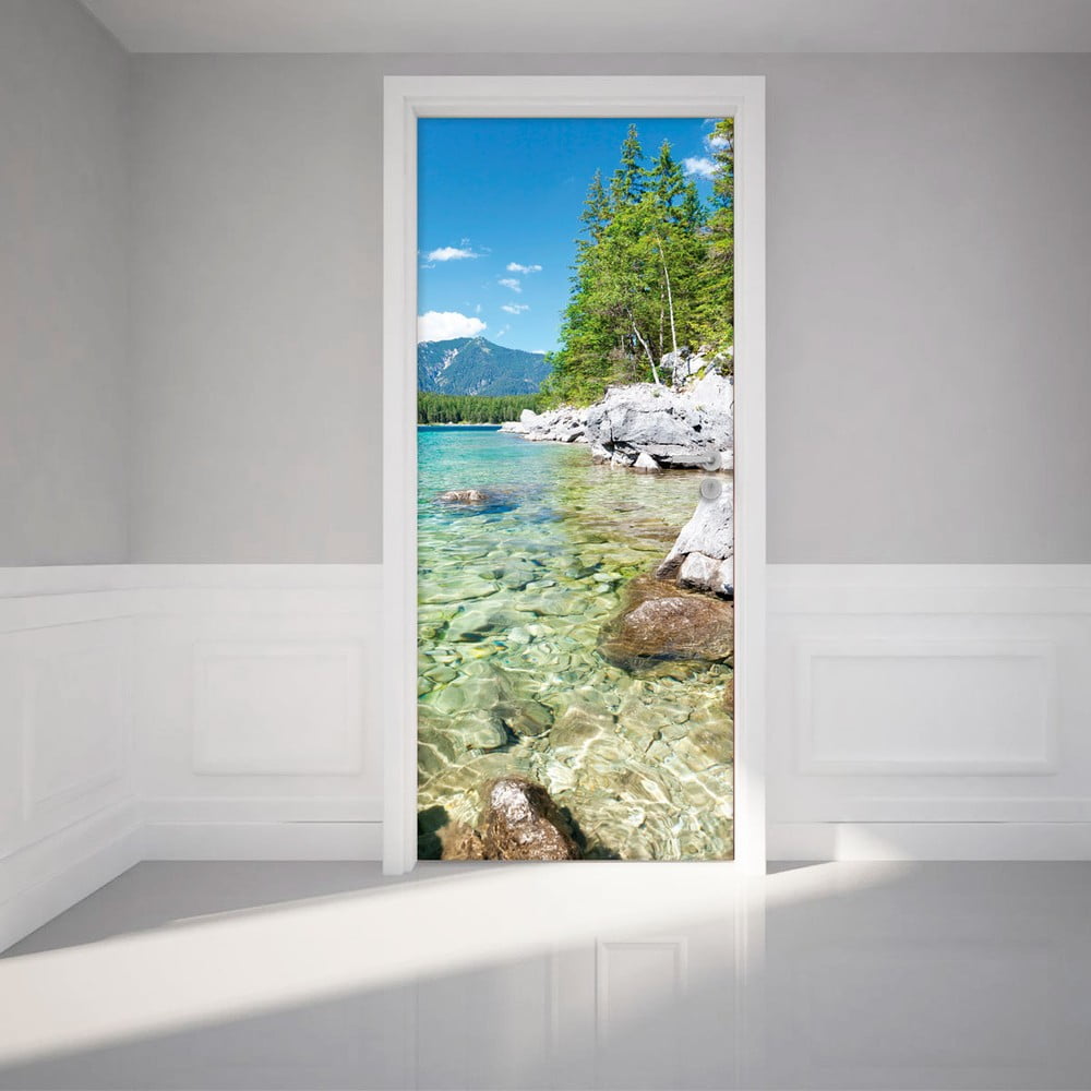 E-shop Adhezívna samolepka na dvere Ambiance Crystal Lake, 83 x 204 cm