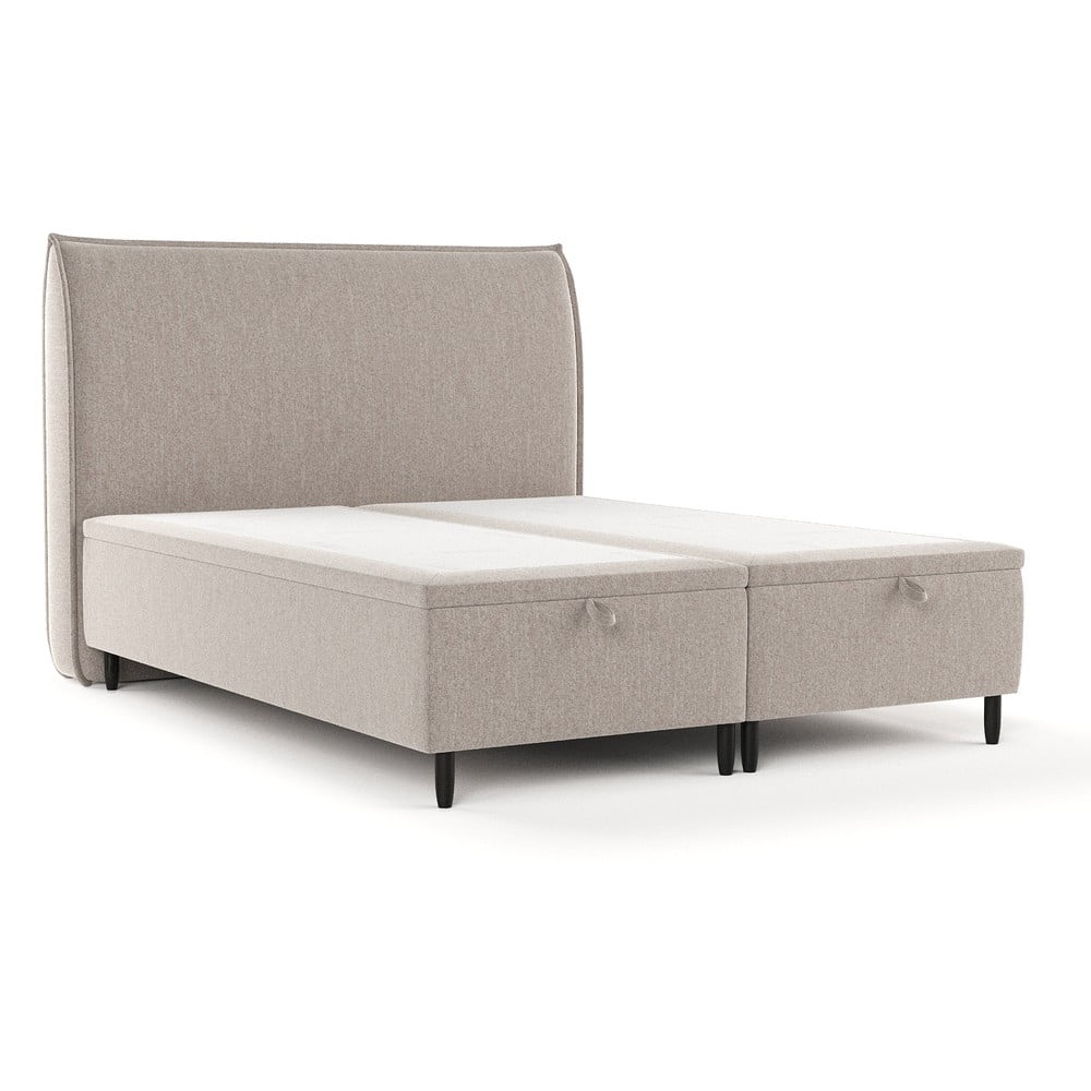 Sivá/béžová čalúnená dvojlôžková posteľ s úložným priestorom 200x200 cm Pearl – Maison de Rêve