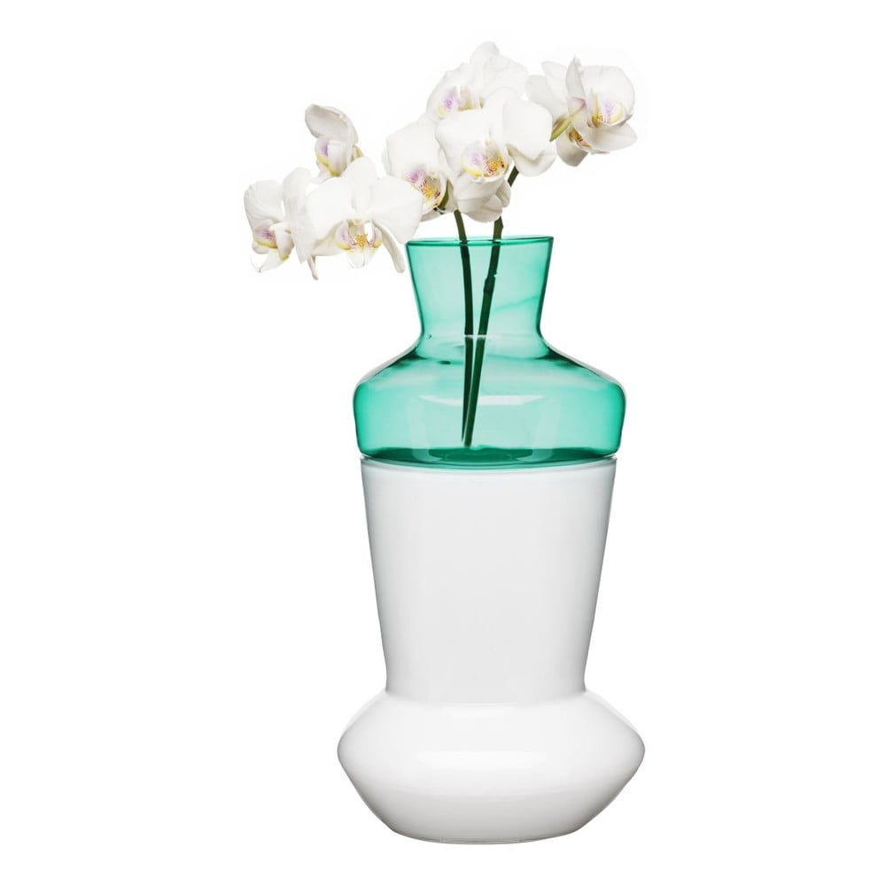 Dvojdielna váza Duo, biela/tyrkysová