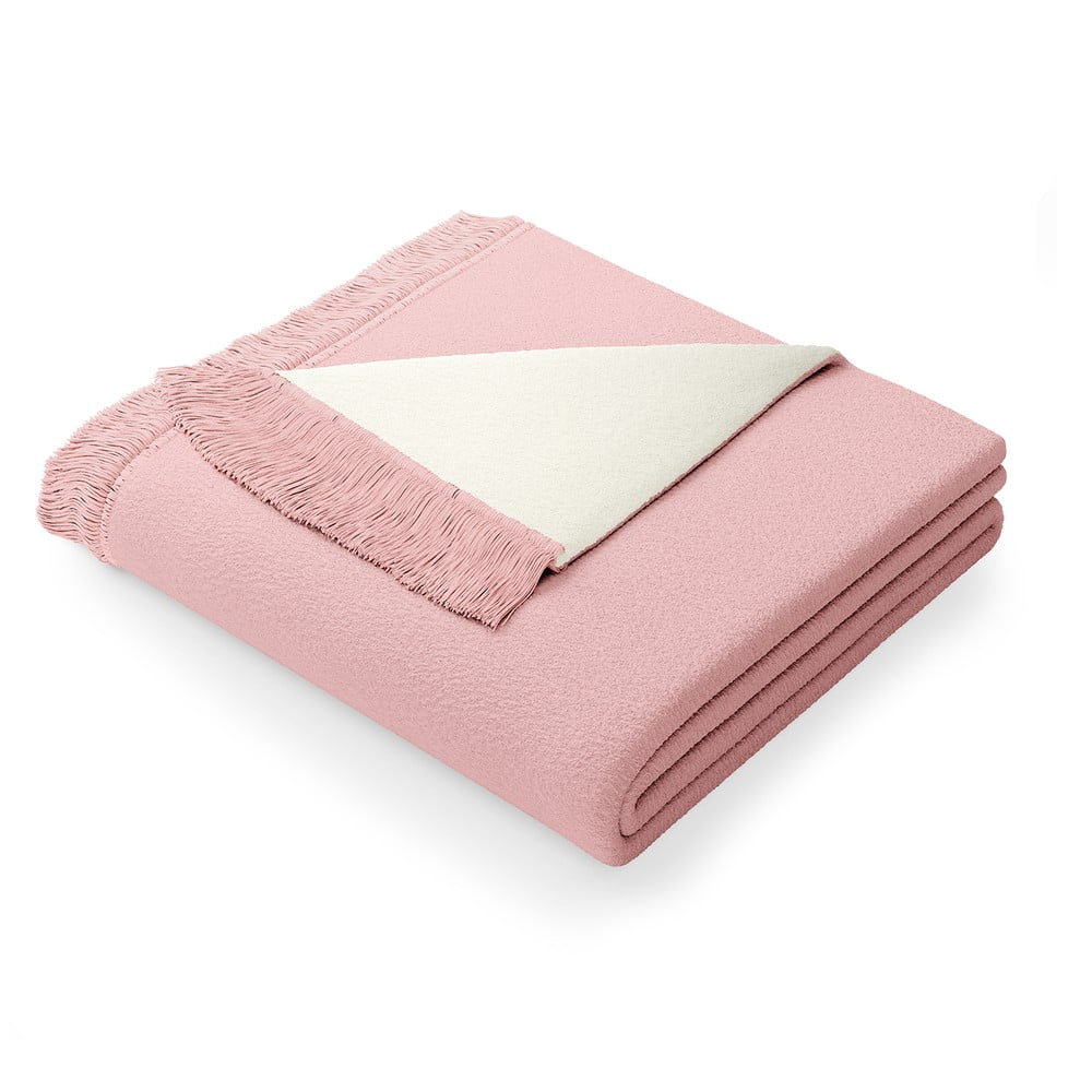 E-shop Púdrovoružová deka s prímesou bavlny AmeliaHome Franse, 150 x 200 cm