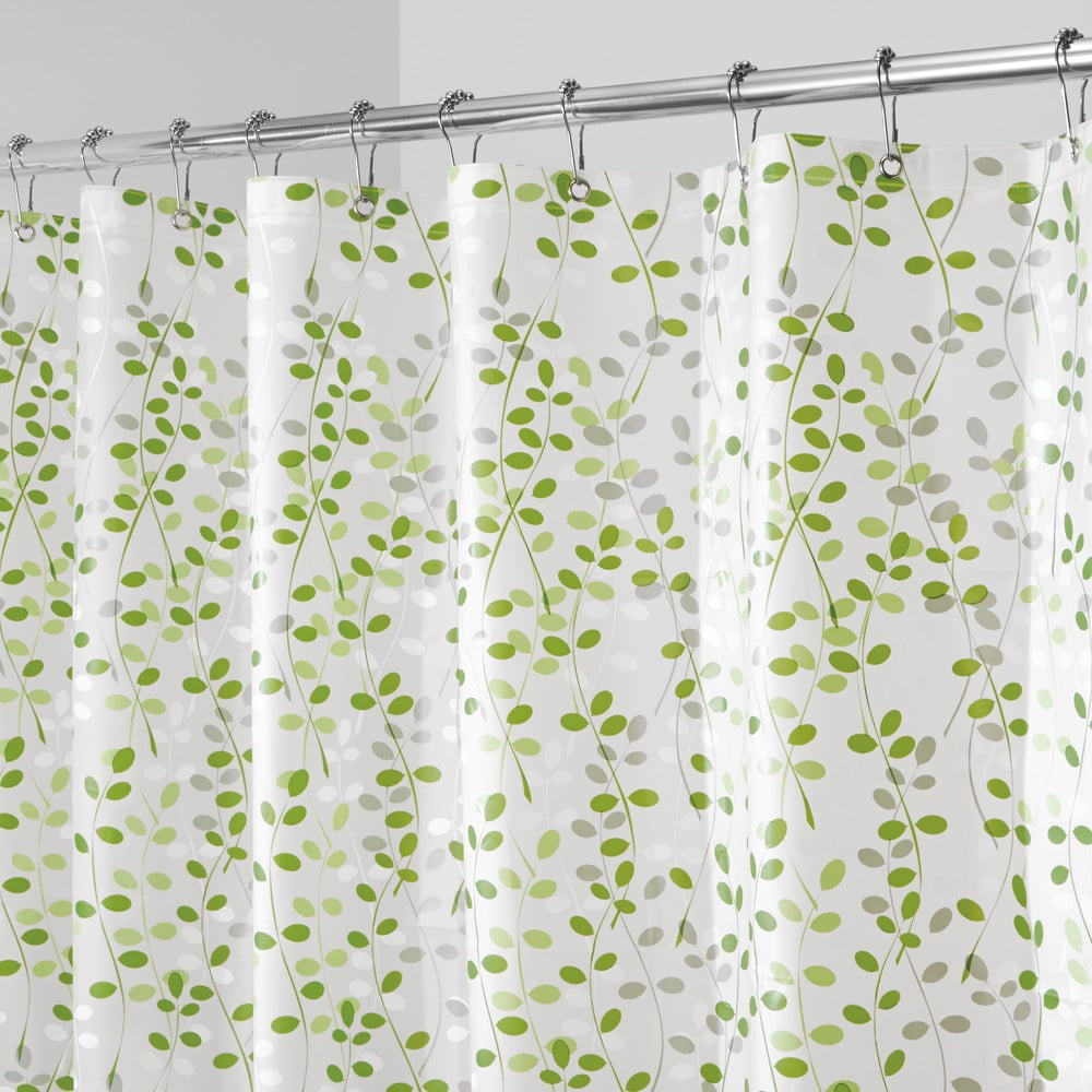 E-shop Bielo-zelený sprchový záves iDesign Vine, 183 x 183 cm