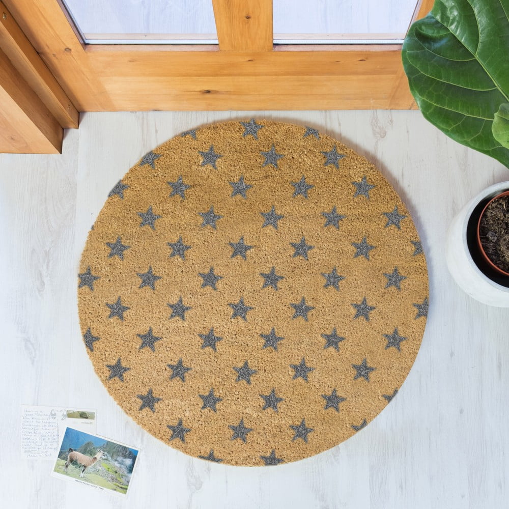 Obrázok Sivá okrúhla rohožka z prírodného kokosového vlákna Artsy Doormats Stars, ⌀ 70 cm