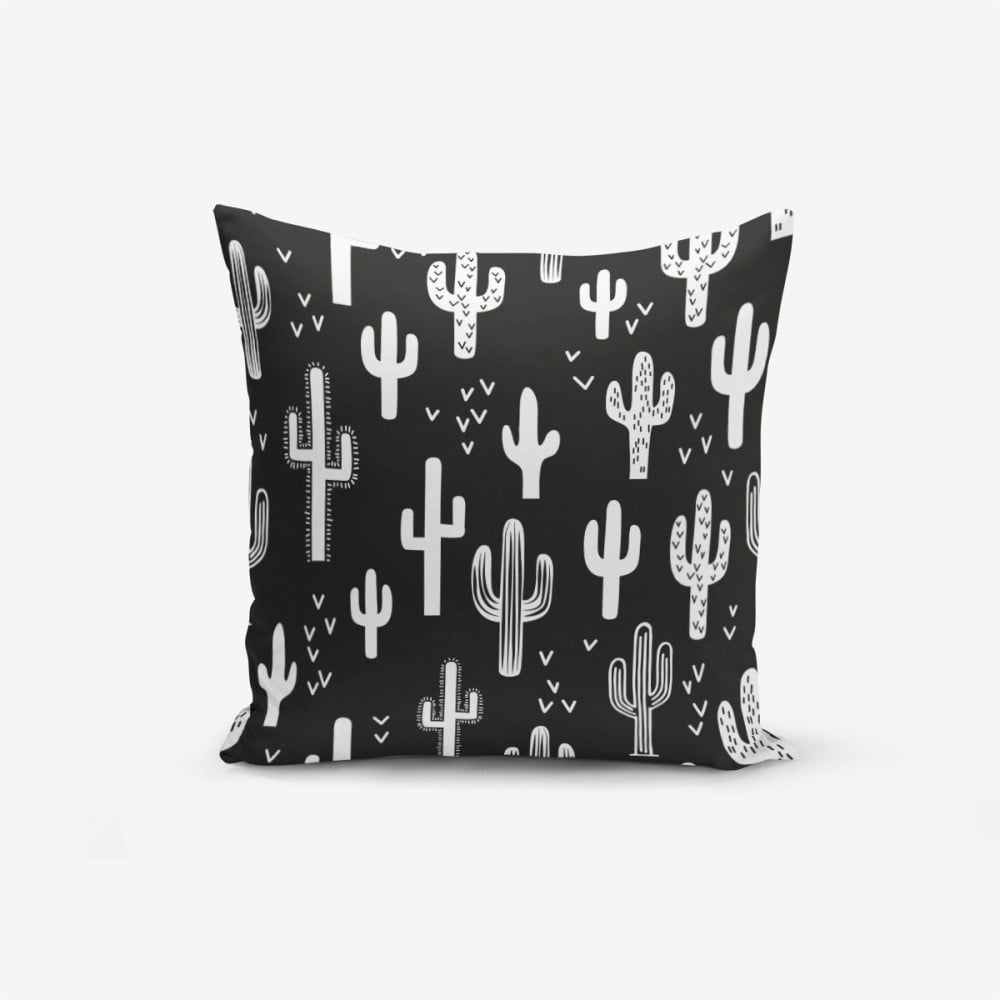E-shop Čierno-biela obliečka na vankúš s bavlnou Minimalist Cushion Covers Black White Cactus Duro, 45 × 45 cm
