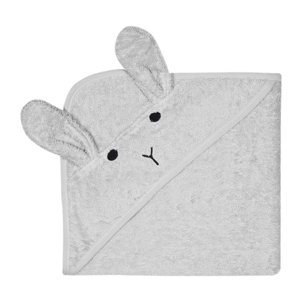 Sivý bavlnený detský uterák s kapucňou Kindsgut Rabbit