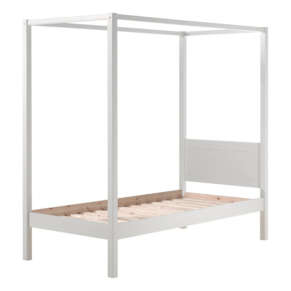 E-shop Biela detská posteľ Vipack Pino Canopy, 90 × 200 cm