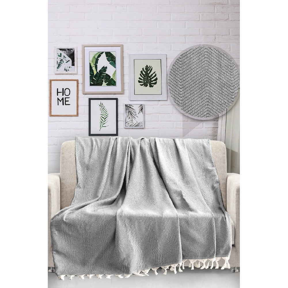 E-shop Sivý bavlnený pléd cez posteľ Viaden HN, 170 x 230 cm