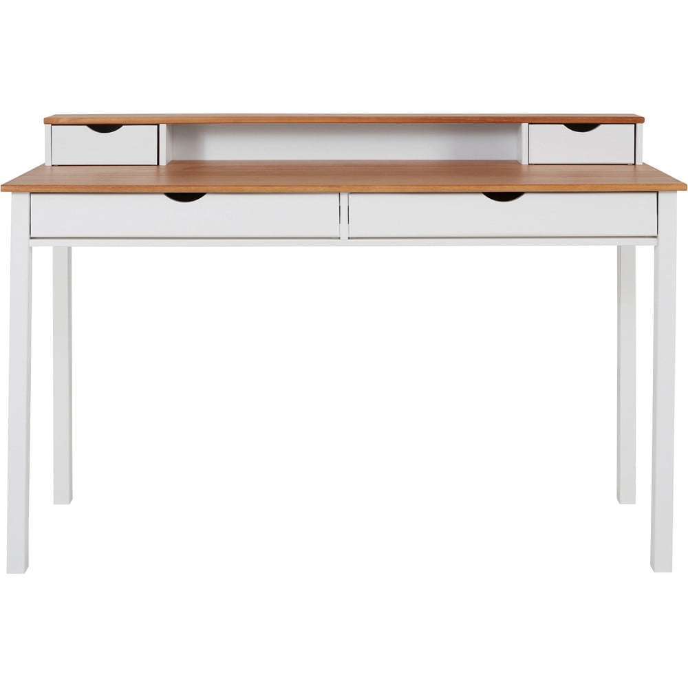 E-shop Bielo-hnedý pracovný stôl z borovicového dreva s poličkou Støraa Gava