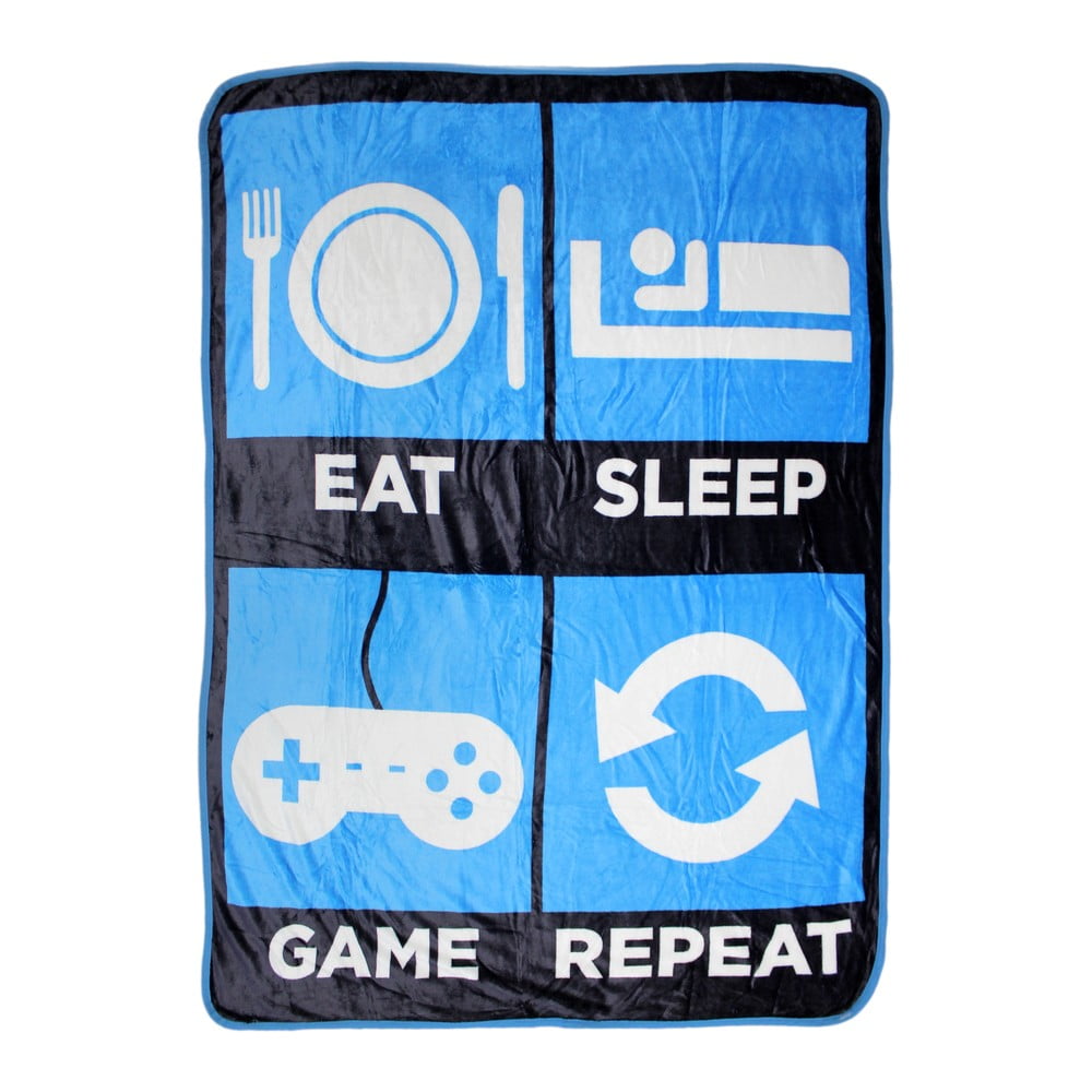 E-shop Modrá plážová deka Big Mouth Inc. Eat Sleep Game Repeat, 114 x 152 cm