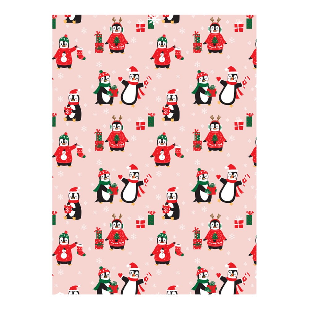 E-shop 5 hárkov ružového baliaceho papiera eleanor stuart Penguin Christmas, 50 x 70 cm