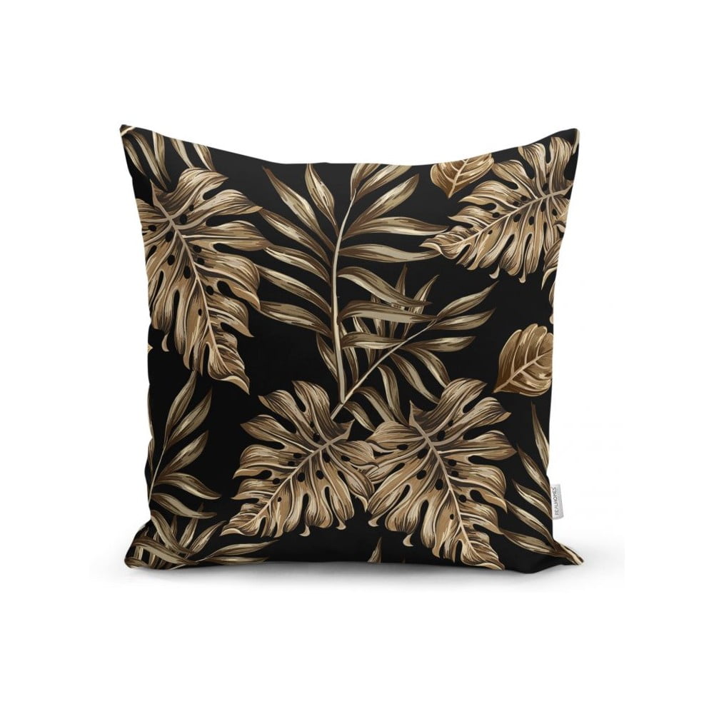 E-shop Obliečka na vankúš Minimalist Cushion Covers Golden Leafes With Black BG, 45 x 45 cm