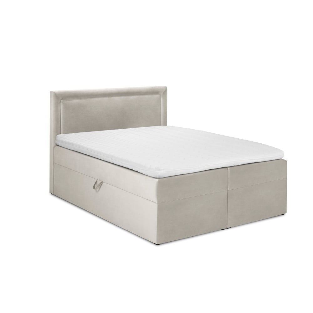 E-shop Béžová zamatová dvojlôžková posteľ Mazzini Beds Yucca, 180 x 200 cm