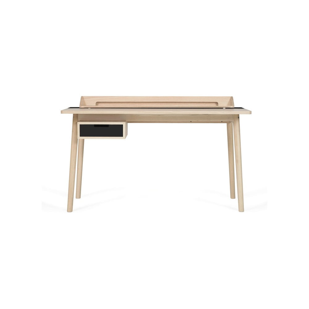 Pracovný stôl z dubového dreva s čiernou zásuvkou HARTÔ Honoré, 140 × 70 cm