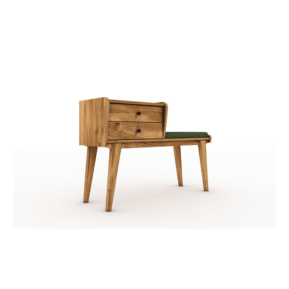 E-shop Lavica so zásuvkami z dubového dreva so zeleným sedákom Retro - The Beds