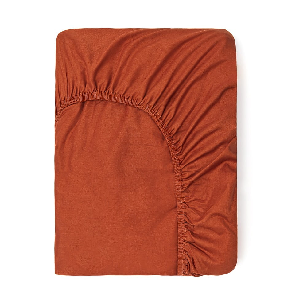 E-shop Tmavá oranžová bavlnená elastická plachta Good Morning, 160 x 200 cm