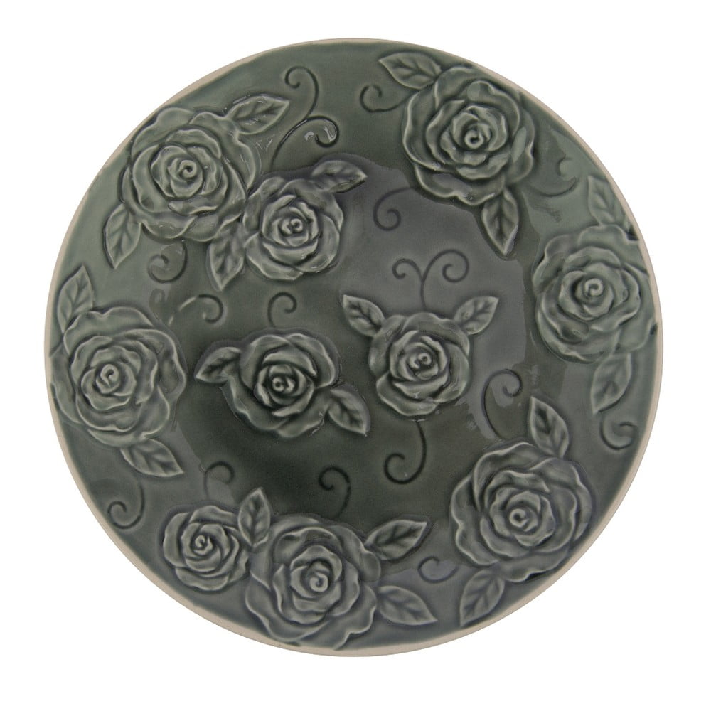 E-shop Čierny ozdobný tanier Antic Line Roses, ⌀ 25,5 cm