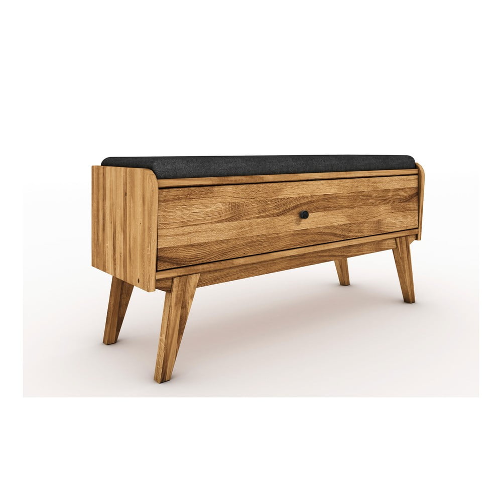E-shop Lavica s úložným priestorom z dubového dreva so sivým sedákom Retro - The Beds