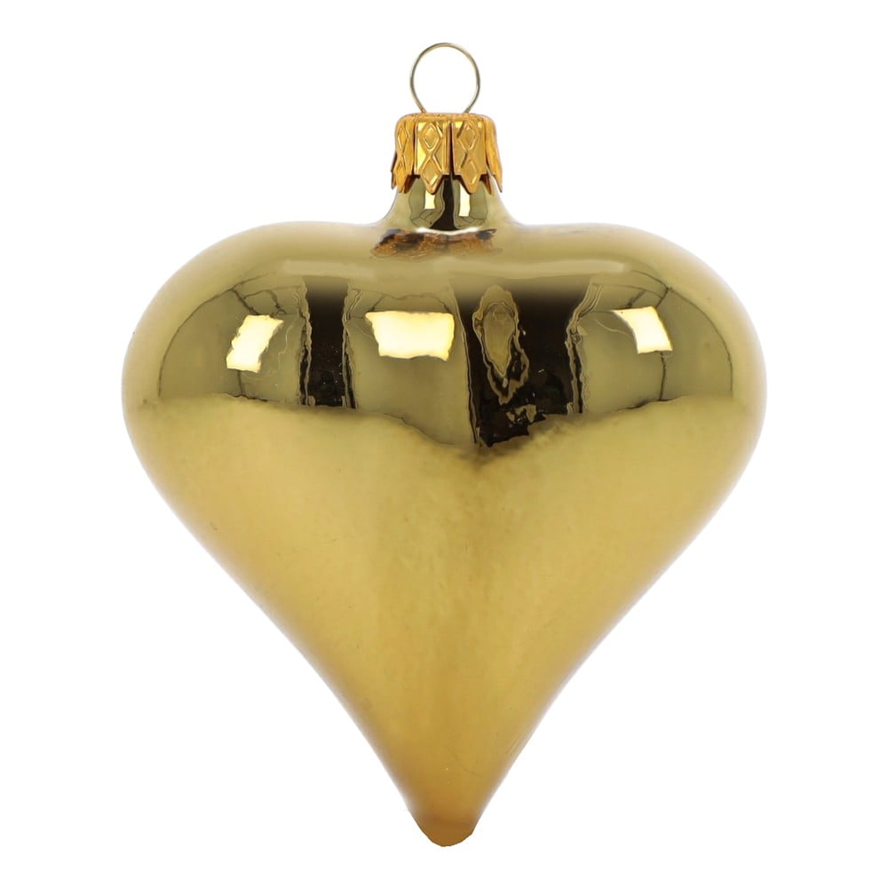 E-shop Súprava 3 sklenených vianočných ozdôb v tvare srdca v zlatej farbe Ego Dekor