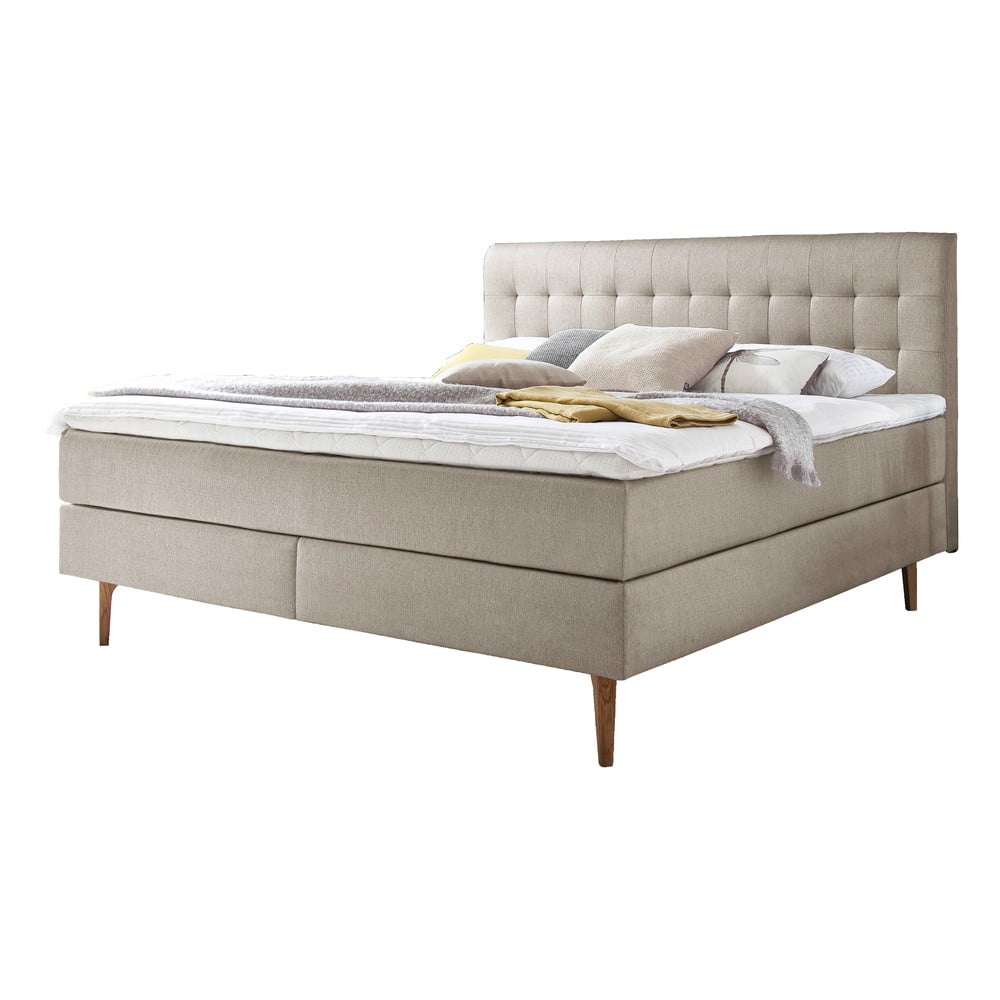 E-shop Béžová čalúnená dvojlôžková posteľ s matracom Meise Möbel Massello, 160 x 200 cm