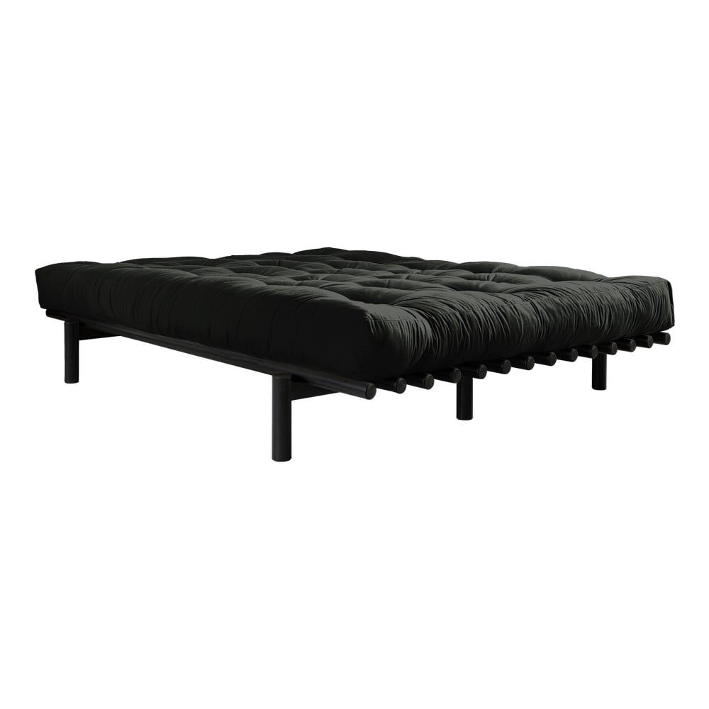 Obrázok Dvojlôžková posteľ z borovicového dreva s matracom Karup Design Pace Double Latex Black/Black, 140 × 200 cm