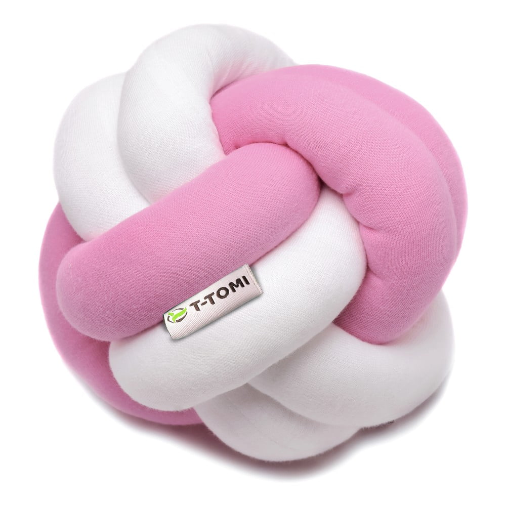 E-shop Ružovo-biela bavlnená pletená lopta T-TOMI, ø 20 cm