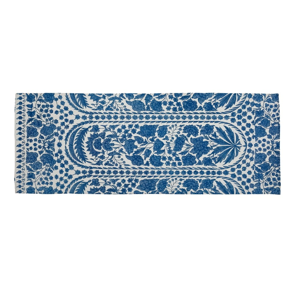 E-shop Modrý behúň s prímesou bavlny Velvet Atelier Blue Flowers, 55 x 135 cm