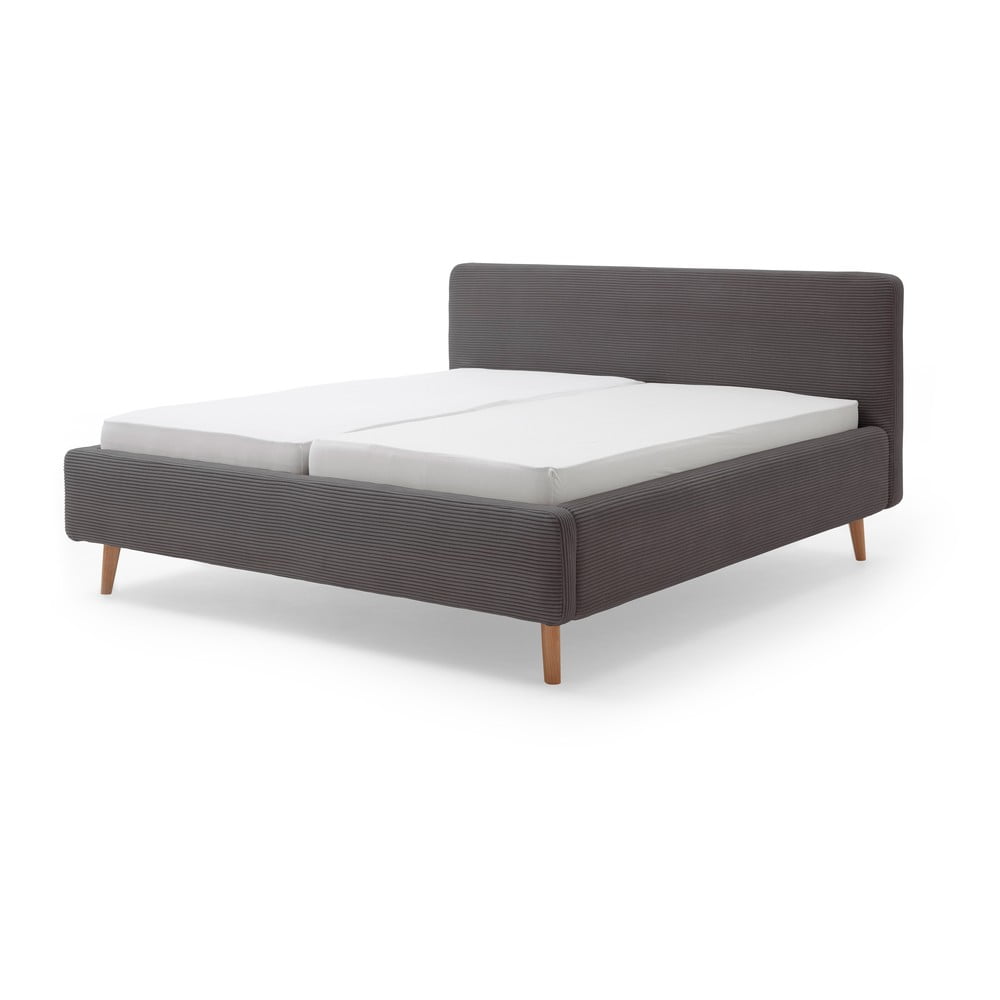 E-shop Sivá menčestrová dvojlôžková posteľ Meise Möbel Mattis Cord, 140 x 200 cm