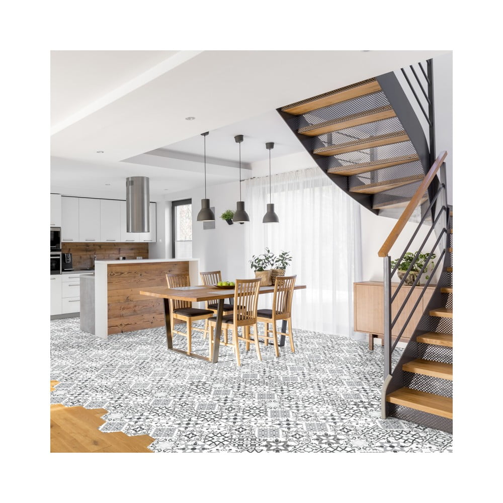 Obrázok Sada 10 samolepiek na podlahu Ambiance Floor Tiles Hexagons Francia, 40 × 90 cm