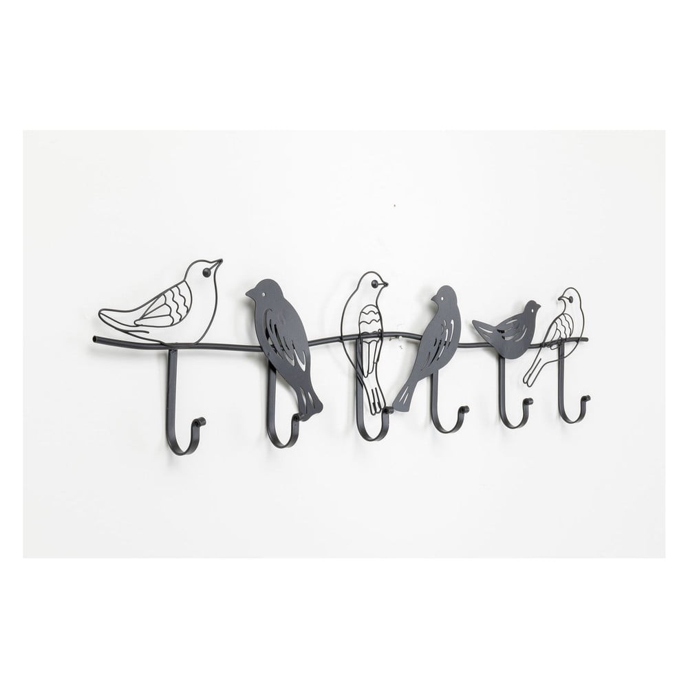E-shop Čierny kovový nástenný vešiak Kare Design Birds, šírka 85 cm