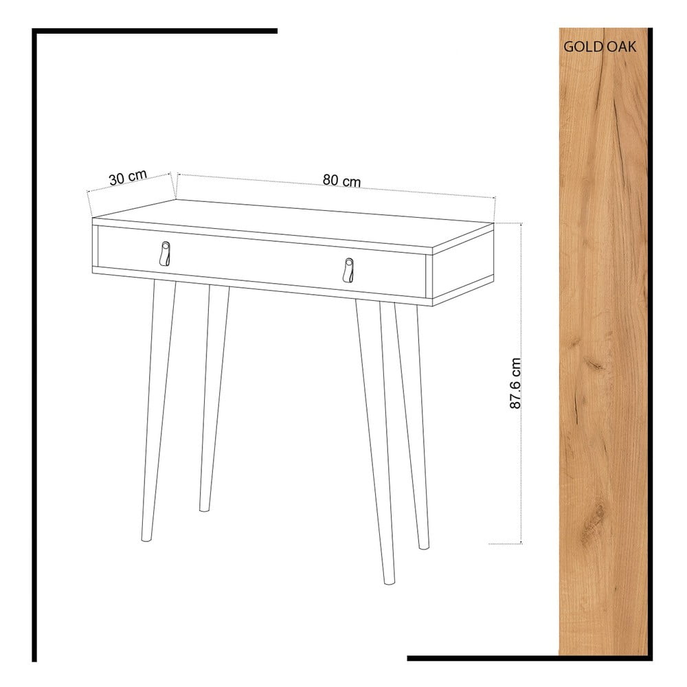 Obrázok Konzolový stolík s dubovým dekorom a zásuvkou Dokka, 80 × 30 cm